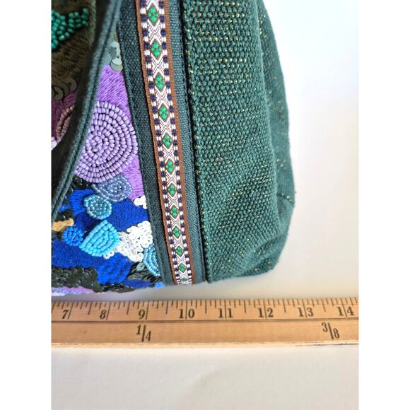 America & Beyond Boho Tote Bag Beaded Embroidered Colorful Zip Pockets Fall - Picture 9 of 11